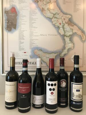 6 flasker Tilbudskasse nr. 1, 6 italienske vine fra 5 forskellige regioner.